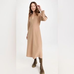 Vince Shaped Collar V Neck Long Sleeve Dress in Sandshell Size XS